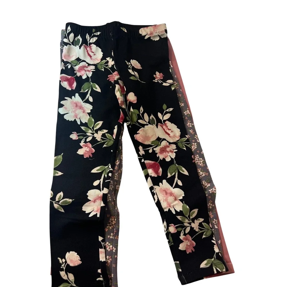 The Childrens Place 3 pack‎ Stretch Pants Girls 5/6 NIP Pink Gray Floral Black